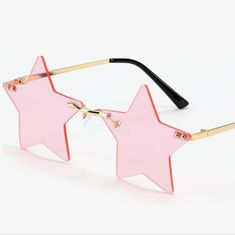 Brand New Festival Glasses Pink Star Glasses, Cute Pastel Accessories, Pink Star Sunglasses, Pink Rimless Sunglasses For Party, Adjustable Rimless Party Sunglasses, Adjustable Fit Rimless Sunglasses For Parties, Star Shaped Glasses, Festival Glasses, Fictional Disease Art