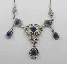 Art Nouveau Necklaces, Nouveau Jewelry, Lapis Lazuli Necklace, Art Nouveau Jewelry, Metal Work, Choker Necklaces, Colour Tone, Floral Motif, Lapis Lazuli