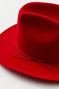 Top off your look in Western style with this felt cowboy hat. **Features:** Structured style, wool fabrication, dipped crown, upturned wide brim, suede band **Why We | Blaze Suede Tie Felt Cowboy Hat by Free People in Red Felt Cowboy Hat, Felt Cowboy Hats, Cowboy Hat, Boho Clothing, Wide Brimmed, Western Style, Boho Outfits, Western Fashion, Cowboy Hats