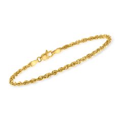 Ross-Simons - 2.6mm 14kt Yellow Gold Rope-Chain Bracelet. 7". Simple, elegant and all you need for a hint of glamour. This 2.6mm rope-chain bracelet gleams in 14kt yellow gold. Lobster clasp, 14kt yellow gold rope-chain bracelet. Friend Girlfriend, Gifts For Your Sister, Gold Rope Chains, Fine Jewelery, Elegant Bracelet, Fine Jewelry Bracelets, Traditional Jewelry, Perfect Gift For Her, Bracelets And Charms