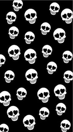 a lot of skulls with hearts on them