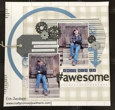 a scrapbook page with an image of a man sitting on the steps