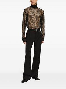 Find DOLCE & GABBANA Lace Shirt on Editorialist. black cotton blend semi-sheer construction lace detailing rear zip fastening high neck long sleeves buttoned cuffs scallop hem Formal Long Sleeve Lace Top For Fall, Designer Sheer Long Sleeve Tops, Formal Long Sleeve Lace Top, Long Sleeve Lace Top For Workwear, Long Sleeve Lace Top For Work, Long Sleeve Lace Top For Fall Workwear, Fitted Long Sleeve Lace Top For Work, Black Lace Top Outfit, Lace Top Outfit