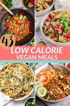 low calorie vegan meals with text overlay