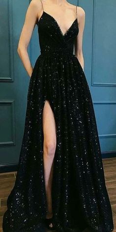 V-neck Black Sequin Long Prom Dresses ,Cheap Prom Dresses,PDY0441 – prommode Wedding Dress Black, Dresses Ladies, Pakaian Feminin, Lace Prom Dress, Graduation Dresses, Party Kleidung, Black Prom Dress