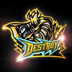 the logo for destroy is shown on a dark background