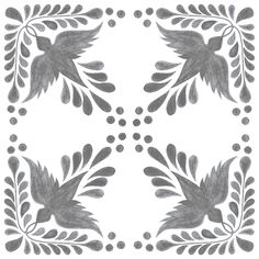 an artistic design with leaves and dots in grey on white fabric by weavingfored