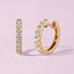 Biggie Diamond Huggie Earring - Sparkle Society Gold Huggies, Diamond Huggie Earrings, Diamond Huggies, Diamond Hoop Earrings, Diamond Sizes, White Diamonds, Conflict Free Diamonds, Huggies Earrings, Gemstone Colors