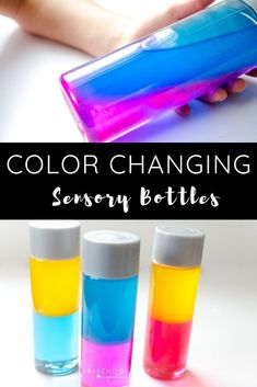 three different colored bottles with the words color changing on them