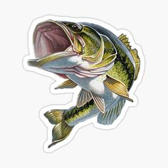 a fish with its mouth open and it's tongue out sticker on a white background