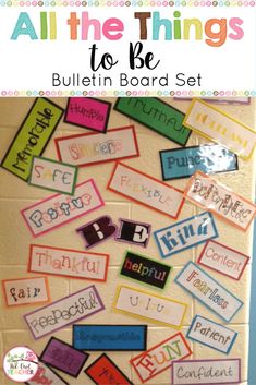 bulletin board with words all the things to be written on it in different colors and sizes