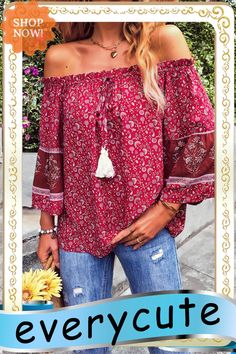 Red Boho Off-shoulder Floral Print Blouse Red Boho, Floral Print Blouses, Print Blouse, Women Tops, Printed Blouse, Off Shoulder, Floral Print, Floral Prints, Blouses