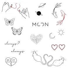 the moon and other symbols are drawn in black ink on white paper with red writing