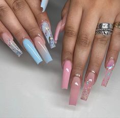 Maternity Nails, Gender Reveal Nails, Nails Photos, Daily Nails, Glamour Nails, Baby Nails, Long Acrylic Nails Coffin, Coffin Nails Long