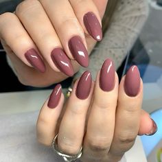 One Nail Color Ideas, May Color Nails, Almond Nail Ideas Simple, Maybe Nails, Almond Nails Color Ideas, Nails Simple Color, Mauve Almond Nails, Two Colored Nails, Nail Colors Almond