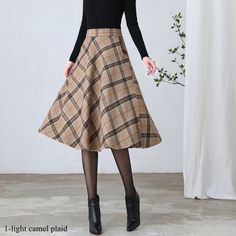 "★★ FEATURES * Wool skirt * Polyester lining * Two side seam pockets * Right zipper closure * back little elastic band * Plus size full skirt * A Line Skirt * Perfect for Winter, autumn * Dry clean ★★ The model is 170 cm (5′ 7″) tall with a 80 cm (31.5\") bust, 66 cm (26\") waist. She is wearing the plaid wool skirt in size XS. ★★ Bespoke Order Service If you Request other color Request the length Your height is not between 155 cm- 172 cm Your weight is over 75 kg I can do it for you, It will ne Knee Length Plaid Skirt Outfit, Mod Skirt, A Line Skirt Outfits, Plaid Print Skirt, Wool Plaid Skirt, Plaid Wool Skirt, Skirt Wool, Academia Fashion, Paneled Skirt