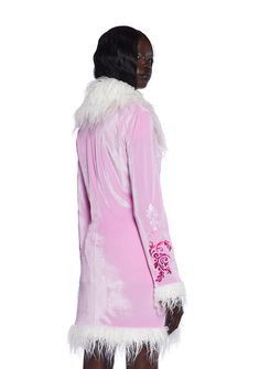 cuz they never saw true beauty till this night. Be warm and radiant in this long coat which has a velvet construction, embroidered designs on the sleeves and front, and faux fur trim. Fitted Pink Fur Coat With Long Sleeves, Pink Fitted Long Sleeve Fur Coat, Pink Winter Outerwear With Feather Trim, Coat With Fur Trim, Coat With Fur, Sassy Outfit, Embroidered Designs, Festival Shop, Sugar Thrillz