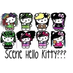 an image of hello kitty stickers on the back of a t - shirt that says, scene hello kitty?