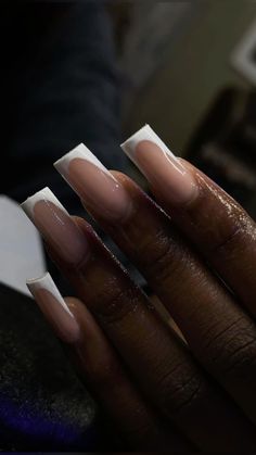 Deep French Square Nails, Medium French Tip Nails With Design, Large French Tip Nails, Mid Acrylic Nails, French Tip Nails Plain, French Tips Medium Length, French Tips Black Women, French Nails Black Women, French Tip Medium Nails