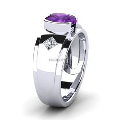 NATURAL AMETHYST GEM WEDDING BAND RING PERFECT GIFT FOR MEN Item Description:- MATERIAL-Silver METAL PURITY- 925 Sterling Silver GEMSTONE- Amethyst GEMSTONE COLOR- Purple GEMSTONE SHAPE- Oval Cut GENDER- Female, Male BIRTHSTONE- February JEWELRY TYPE- Ring HEALING PROPERTIES OF GEMSTONE- Amethyst has healing powers to help with physical ailments, emotional issues, and in Energy Healing and Chakra balancing. Amethyst crystal therapies are primarily associated with physical ailments of the nervous White Gold Wedding Signet Ring With Gemstone, Wedding White Gold Signet Ring With Gemstone, Modern Amethyst Ring With Accent Stones For Wedding, Modern Amethyst Wedding Ring With Accent Stones, November Jewelry, Personalized Promise Rings, Engagement Ring For Him, Mens White Gold Rings, January Birthstone Jewelry