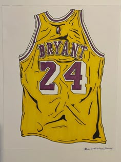 a drawing of a basketball jersey with the number 24 on it, in yellow and purple