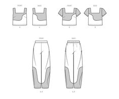 the front, back and side views of women's pants