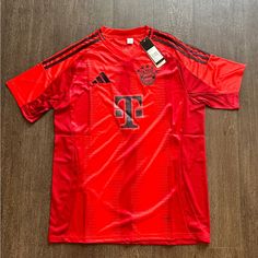 Sizes Available S M L Xl Adidas University Red Short Sleeve Top, Adidas Red Short Sleeve Top, Adidas Tops In University Red With Short Sleeves, Red Fitted Adidas Top, Fitted Red Adidas Top, Bayern Munchen, Adidas Shirt, Red Adidas, Adidas Men