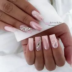 23+ Stunning Pink Nails With Gems Ideas for 2024 - DrExplains Pink Nails, Nails Inspiration, Gel Nails, Gems, Nails, Pink