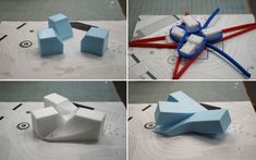 four pictures of different shapes and sizes of objects that are being made out of paper