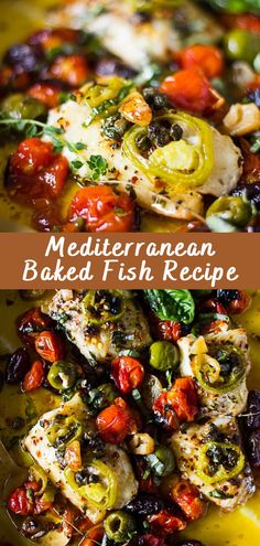 Mediterranean Baked Fish Recipe Halibut Recipes Mediterranean, Mediterranean Fish Bake, Mediterranean Snapper Recipes, Greek Cod Fish Recipes, Fish And Roasted Vegetables, Caloric Density Foods, Easy Mediterranean Fish Recipes, Mediterranean Recipes Fish Dishes, Best Fish Dinner Recipes