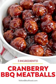 cranberry bbq meatballs in a white bowl