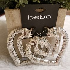 Nwt Bebe Silver Bamboo Heart Shaped Earrings Super Cute! Fast Shipping! Bundle And Save! M-04101020 Lion Earrings, Butterfly Earrings Gold, Bling Earrings, Y2k Jewelry, Bamboo Earrings, Dangle Hoop Earrings, Silver Ear Cuff, Crystal Hoop Earrings, Snake Earrings