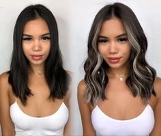 Ash Brown Balayage On Black Hair With Money Piece, Dark Black Hair With Money Piece, Moneypiece On Black Hair, Hair Dye Ideas For Hispanics, Black Hair With Light Front Pieces, Short Black Hair Money Piece, Short Black Hair With Lowlights, Black With Money Piece, Face Framing Dark Hair