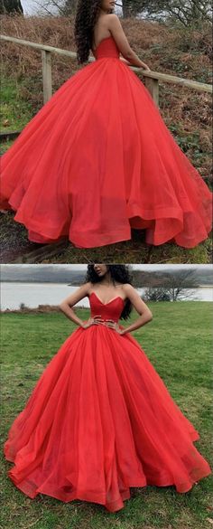 Wedding Gown With Heart-shaped Neckline For Prom Season, Heart-shaped Neckline Gown For Wedding And Prom Season, Red Bridesmaid Ball Gown, Red Sweetheart Neckline Dress For Debutante Ball, Red Sweetheart Neckline Dress For Quinceanera, Red V-neck Gown For Banquet, Red Ball Gown For Bridesmaid, Red Fitted Organza Ball Gown, Fitted Red Organza Ball Gown