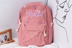 Customize Your Style with our Personalized Hand Embroidered Backpack! 🎒✨ Our adorable hand embroidered backpacks are perfect for toddlers, kids, or teens! Each backpack is uniquely customized just for you, making it one of a kind. The embroidery is meticulously done by hand, adding a special touch to every design. To personalize your order, simply enter all the custom information in the personalization box at checkout.  Here are some key features of our backpacks: 🌟 Size: The backpacks are sta Corduroy Backpack, Bags For Kids, Embroidered Backpack, Personalized Backpack, School Bags For Kids, Personalized Embroidered, Personalized Accessories, Softest Sweater, Embroidery Details