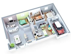 an overhead view of a two bedroom apartment