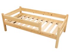 a bed frame made out of wood with no headboard or foot board on it