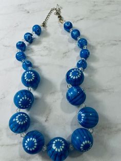 Chunky Lucite Necklace 20" Murano Style Beads Floral Motif Graduated Blue White | eBay Floral Motif, Nashville, Cool Things To Buy