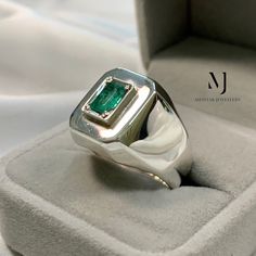 Ring Details - Natural Emerald - Main Stone Size: 7.00x5.00 mm Approximate - Band Width: 5.8 mm - Band Thickness: 2.00 mm - Gross Weight: 15.00 grams - Handmade Ring - Sterling Silver 925 (stamped) - Dimensions and Weight Depends on Variations in Sizes. - Available in all Sizes ( Please make sure about your ring sizes) - DM for Customizations NOTE: - Our Products are Made to Order According to Customer's Expectations So It May Take Some Time. Because We Work on Our Products Very Professionally a Modern Emerald Rings With Center Stone, Luxury Sterling Silver Polished Emerald Ring, Fine Jewelry White Gold Emerald Ring With Polished Finish, Silver Rectangular Emerald Ring With Center Stone, Luxury Sterling Silver Emerald Ring With Center Stone, White Gold Emerald Ring With Polished Finish, Modern Round Emerald Ring With Center Stone, Silver Solitaire Ring Gemstone, Silver Emerald Solitaire Ring In 14k White Gold