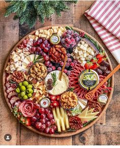 a platter filled with different types of cheese and meats