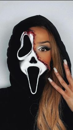 Halloween Makeup Ideas Creative Scary, Ripped Mouth Sfx Makeup, Half Glam Half Scary Makeup, Cereal Killer Makeup, Scary Movie Makeup Ideas, Half Scary Half Pretty Makeup, Ghost Face Makeup Look, Scream Mask Makeup, Halloween Makeup Prosthetics