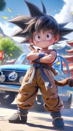 an animated image of a young gohan with his arms crossed in front of him