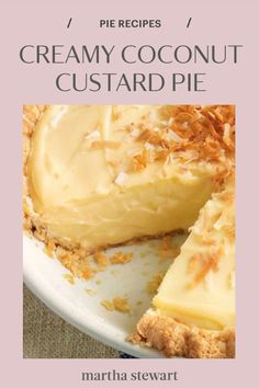 there is a piece of pie on the plate and it has creamy coconut custard