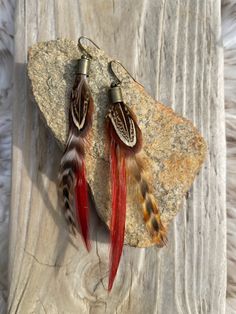 Crimson Moon // feather || brass ~ Earrings Bohemian Feather Earrings For Festivals, Bohemian Dangle Feather Earrings, Adjustable Gold Feather Earrings, Bohemian Dangle Earrings With Feathers, Crimson Moon, Blue Ridge Ga, Diy Leather Earrings, Feather Earrings, Leather Diy