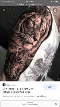 a man's arm with a tiger and lion tattoo on it