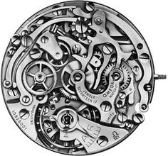 the inside workings of an automatic mechanical watch with gears and dials on white background