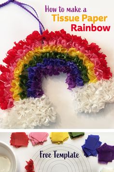 tissue paper rainbow craft for kids with free printable instructions on how to make it