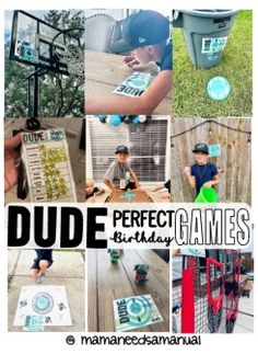 Boy Bday Party Games, Birthday Party 7 Boy, Dude Perfect Games For Kids, Boys Sleepover Party Ideas 12th Birthday, Dude Perfect Mini Games, Dude Perfect Party Games, Boys Birthday Party Games Indoor