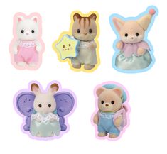 four small animal magnets are shown in different colors and shapes, including one with an angel