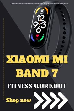 an advertisement for the new xaomi band 7 fitness workout watch, which is on sale